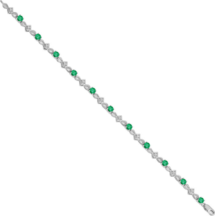 14K Solid White Gold Diamond Green Emerald Chain Gemstone Tennis Bracelet
