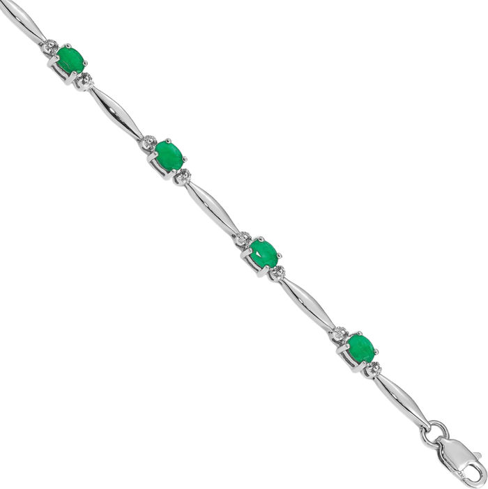 14K Solid White Gold Diamond Green Emerald Chain Gemstone Tennis Bracelet