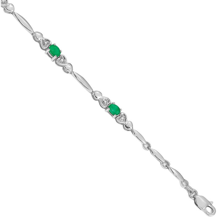 14K Solid White Gold Diamond Green Emerald Chain Gemstone Tennis Bracelet