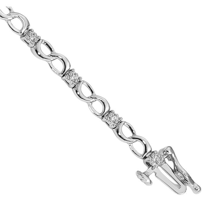 14K Solid White Gold Diamond Figure 8 Link Chain Charm Bracelet