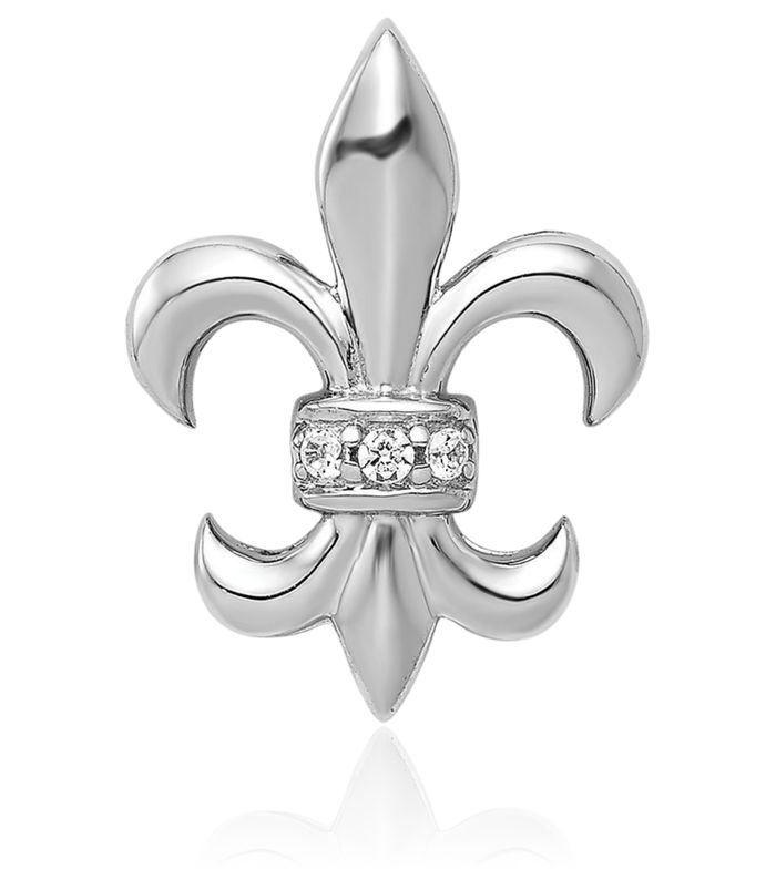 14K Solid White Gold Diamond French Fleur De Lis Lily Flower Floating Chain Slide Pendant Necklace Religious Saint Charm