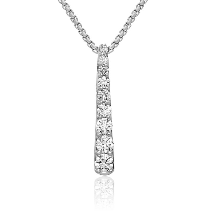 14K Solid White Gold Diamond Floating Chain Slide Pendant Necklace Charm