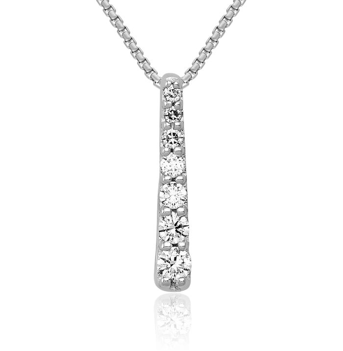 14K Solid White Gold Diamond Floating Chain Slide Pendant Necklace Charm