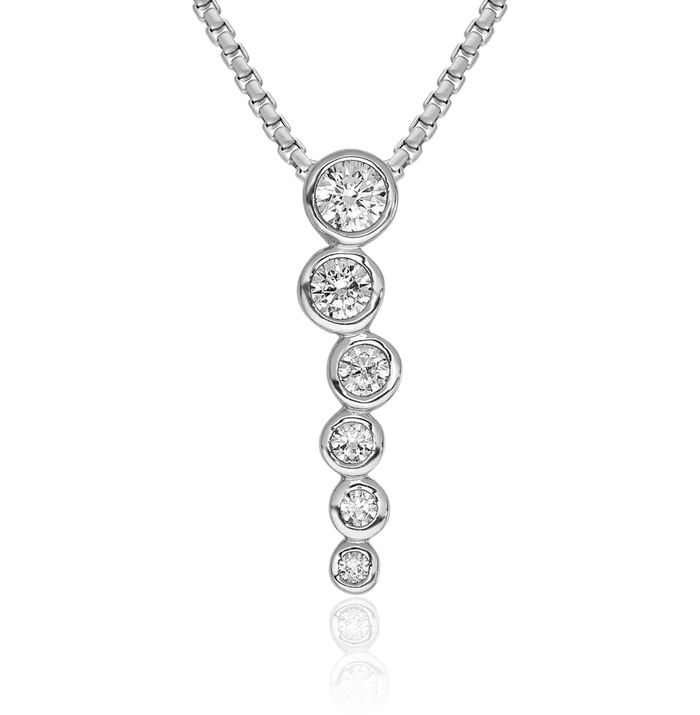 14K Solid White Gold Diamond Floating Chain Slide Pendant Necklace Charm