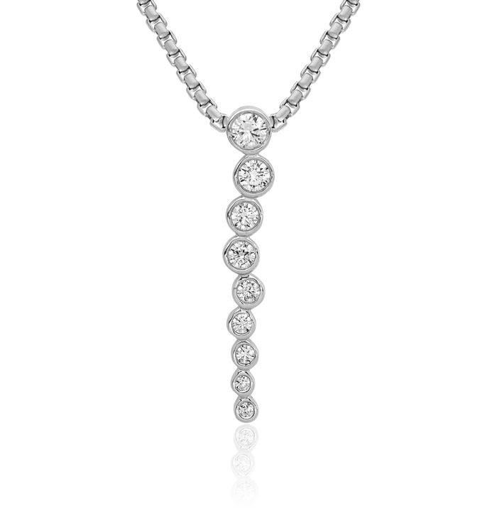 14K Solid White Gold Diamond Floating Chain Slide Pendant Necklace Charm