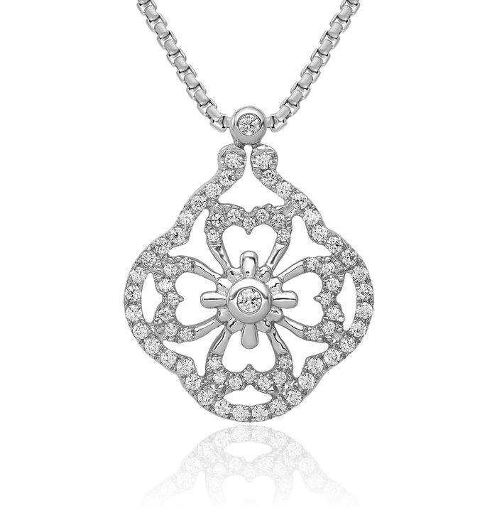 14K Solid White Gold Diamond Floating Chain Slide Pendant Necklace Charm