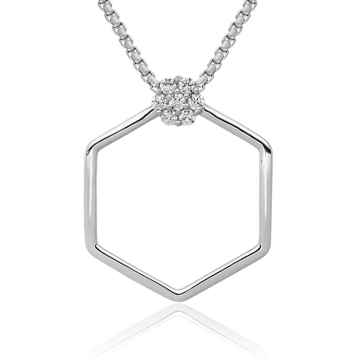 14K Solid White Gold Diamond Floating Chain Slide Pendant Geometric Necklace Charm