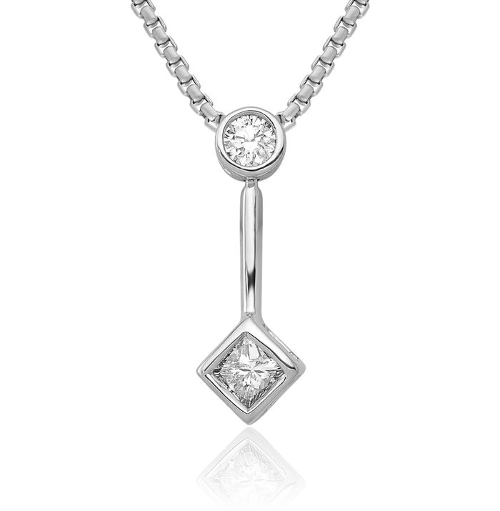 14K Solid White Gold Diamond Floating Chain Slide Pendant Necklace Charm