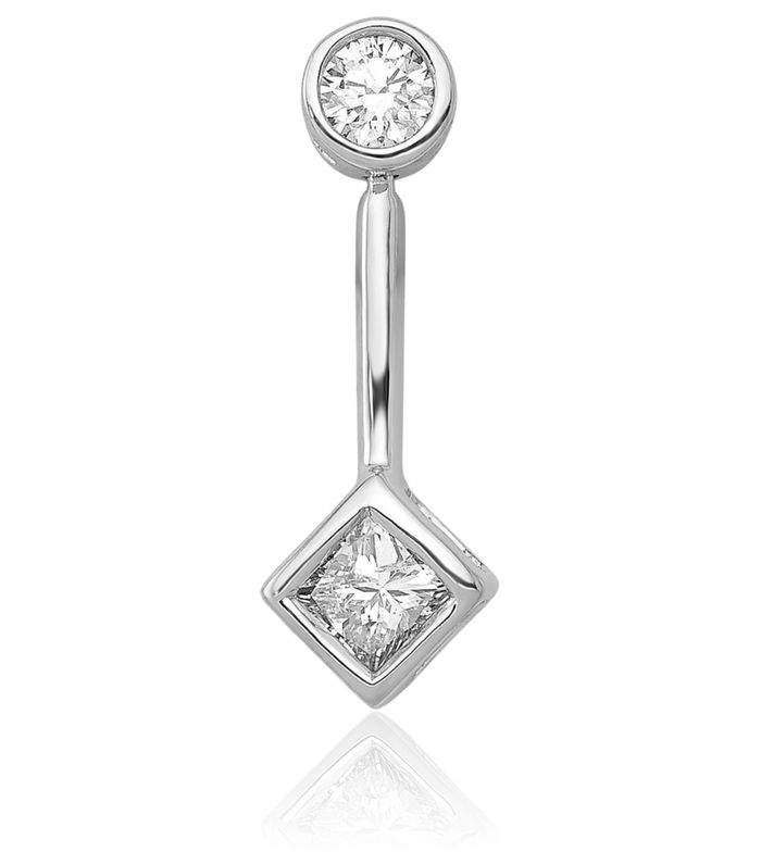 14K Solid White Gold Diamond Floating Chain Slide Pendant Necklace Charm