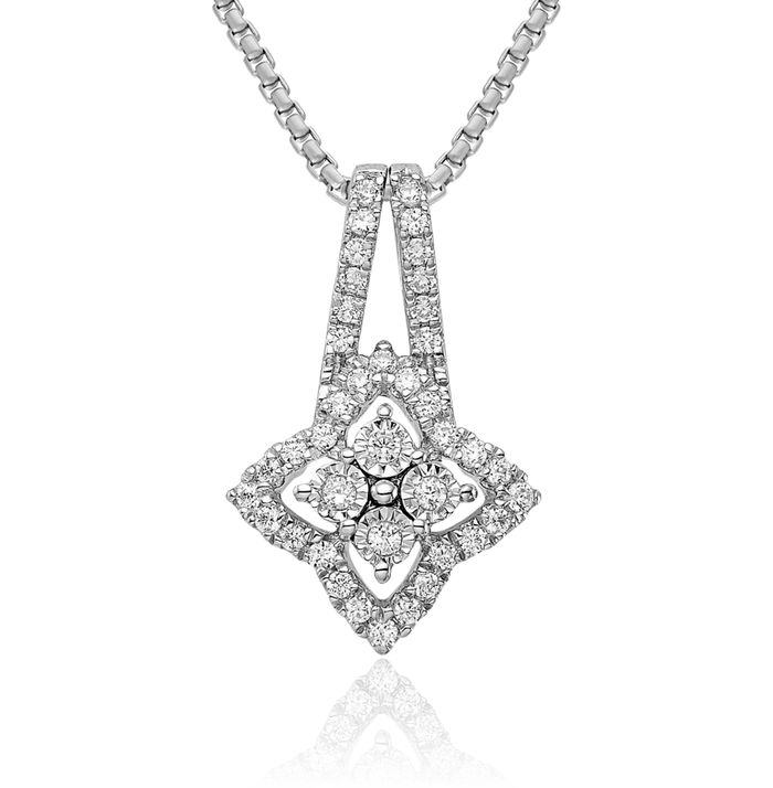 14K Solid White Gold Diamond Floating Chain Slide Pendant Necklace Charm