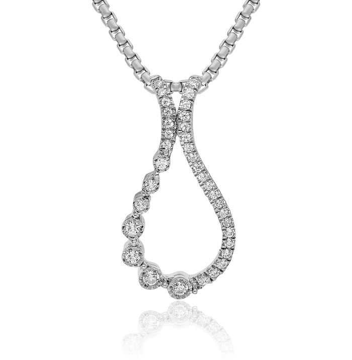 14K Solid White Gold Diamond Floating Chain Slide Pendant Necklace Charm