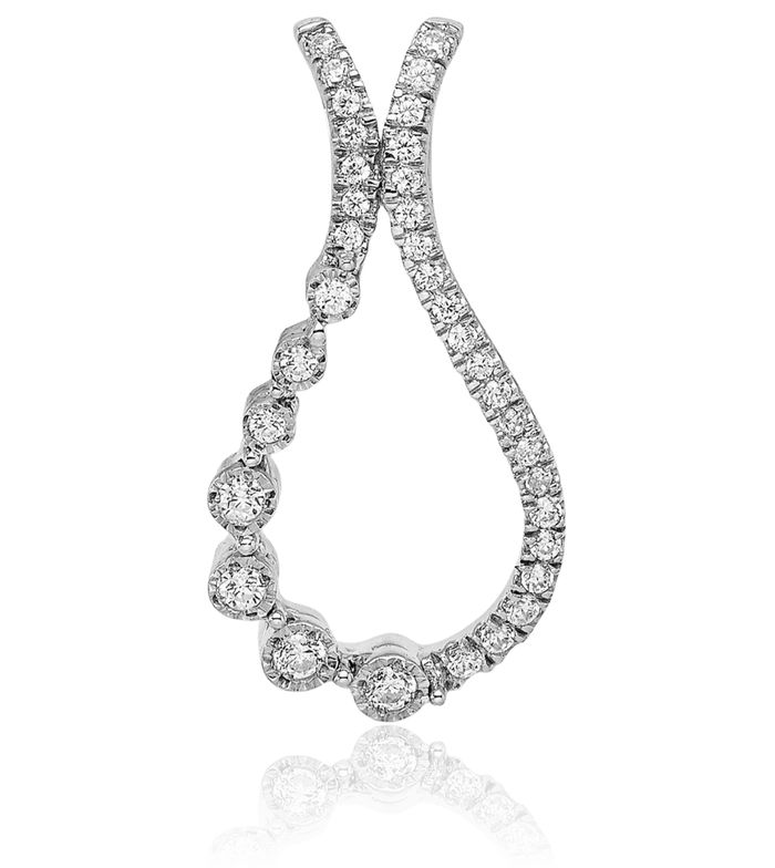 14K Solid White Gold Diamond Floating Chain Slide Pendant Necklace Charm