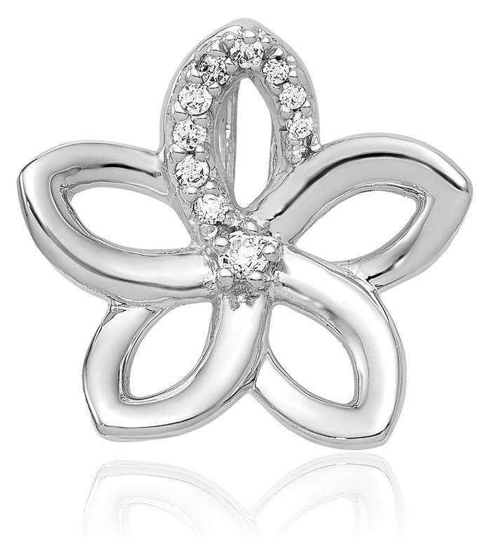 14K Solid White Gold Diamond Flower Floating Chain Slide Pendant Necklace Charm