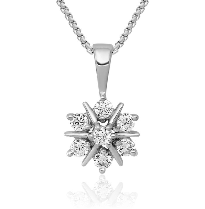 14K Solid White Gold Diamond Flower Necklace Chain Pendant Charm