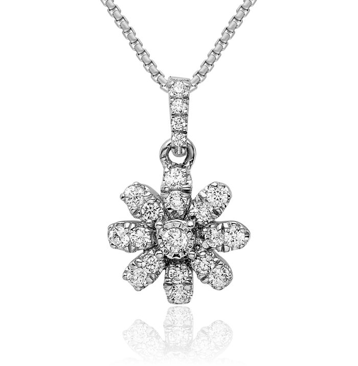 14K Solid White Gold Diamond Flower Necklace Chain Pendant Charm