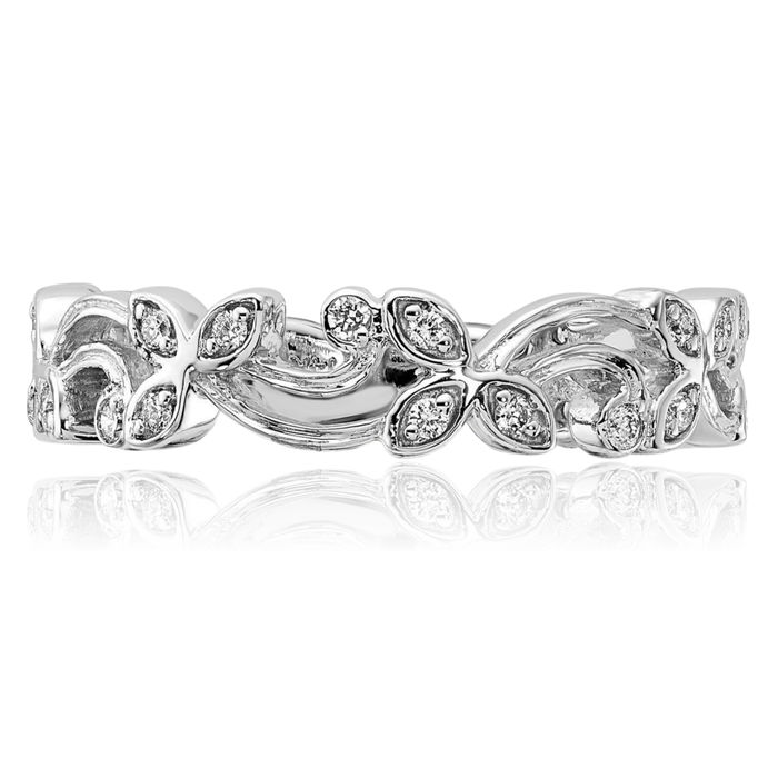 14K Solid White Gold Diamond Flower Ring