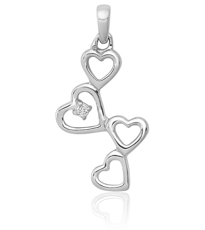 14K Solid White Gold Diamond Four Heart Necklace Love Pendant Charm