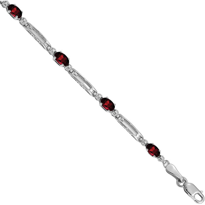 14K Solid White Gold Diamond Red Garnet Chain Gemstone Tennis Bracelet