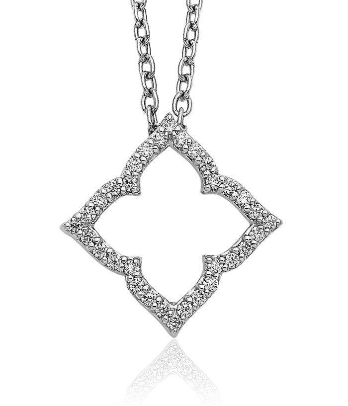 14K Solid White Gold Diamond Geometric Necklace Chain