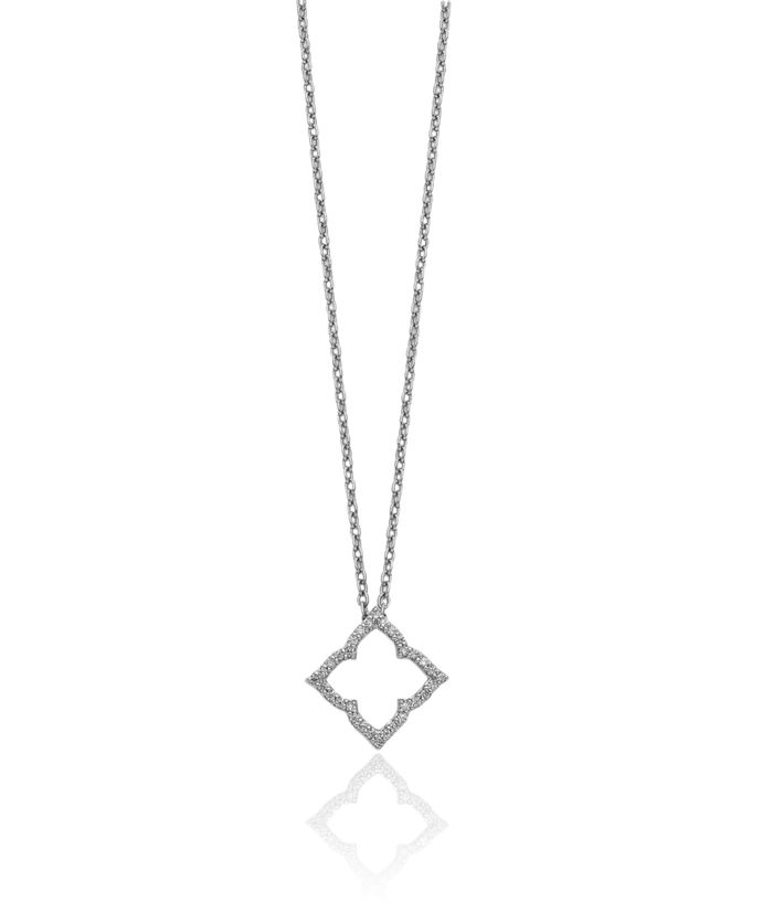 14K Solid White Gold Diamond Geometric Necklace Chain