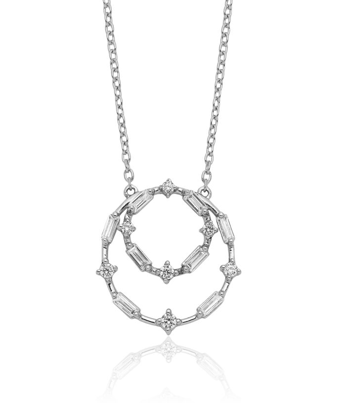 14K Solid White Gold Diamond Geometric Necklace Chain