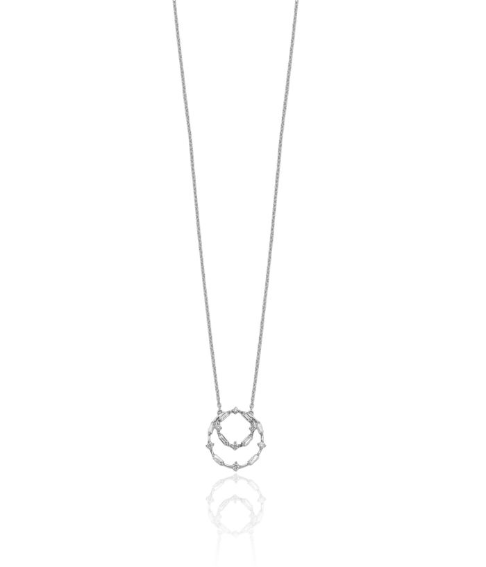 14K Solid White Gold Diamond Geometric Necklace Chain