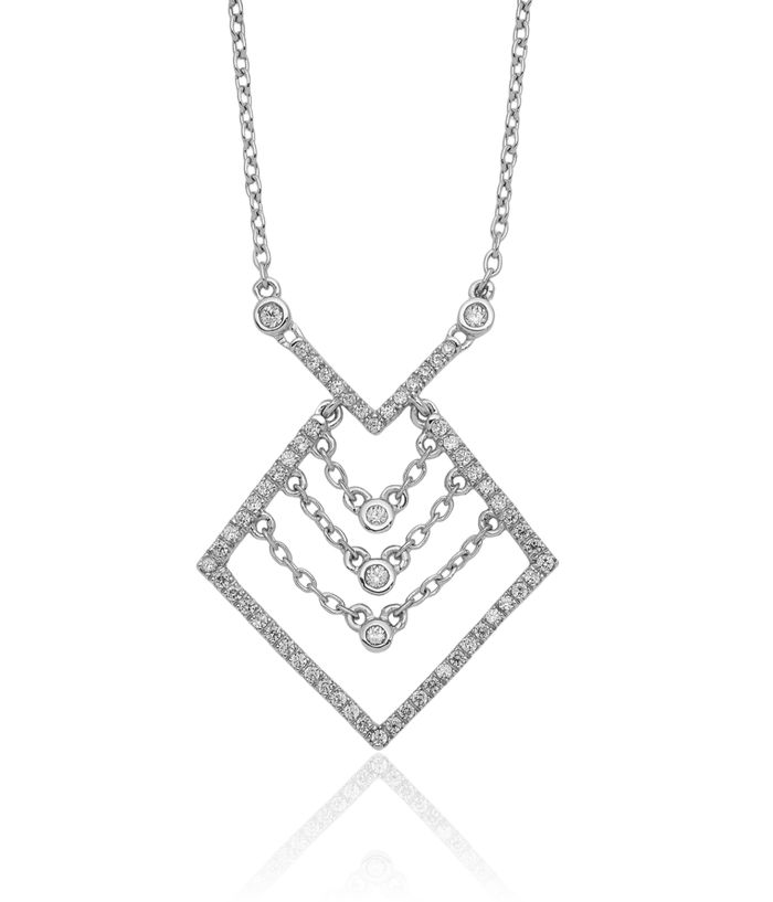 14K Solid White Gold Diamond Geometric Necklace Chain