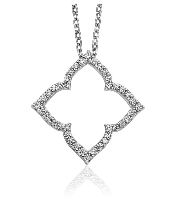 14K Solid White Gold Diamond Geometric Necklace Chain