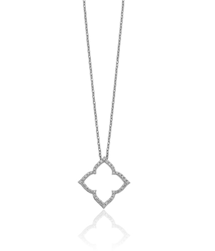 14K Solid White Gold Diamond Geometric Necklace Chain