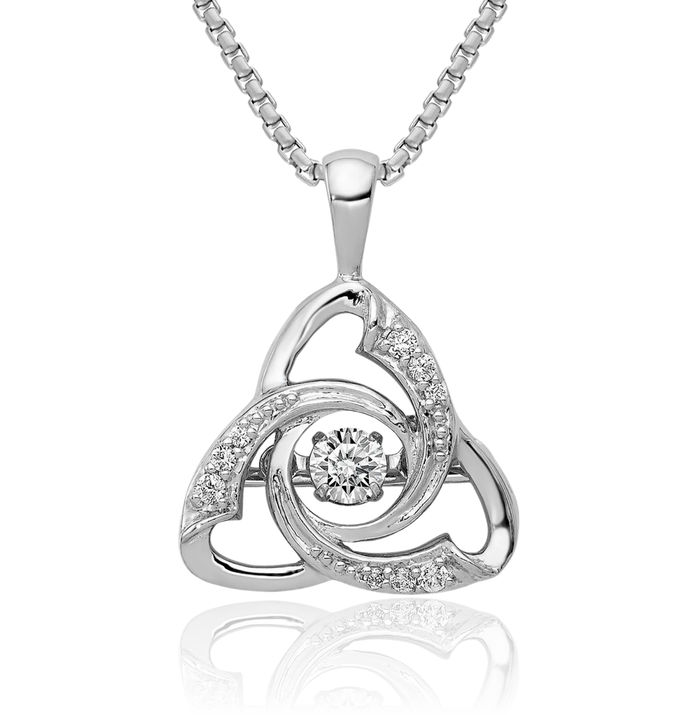 14K Solid White Gold Diamond Heart Irish Claddagh Celtic Necklace Chain Pendant Charm Jewelry