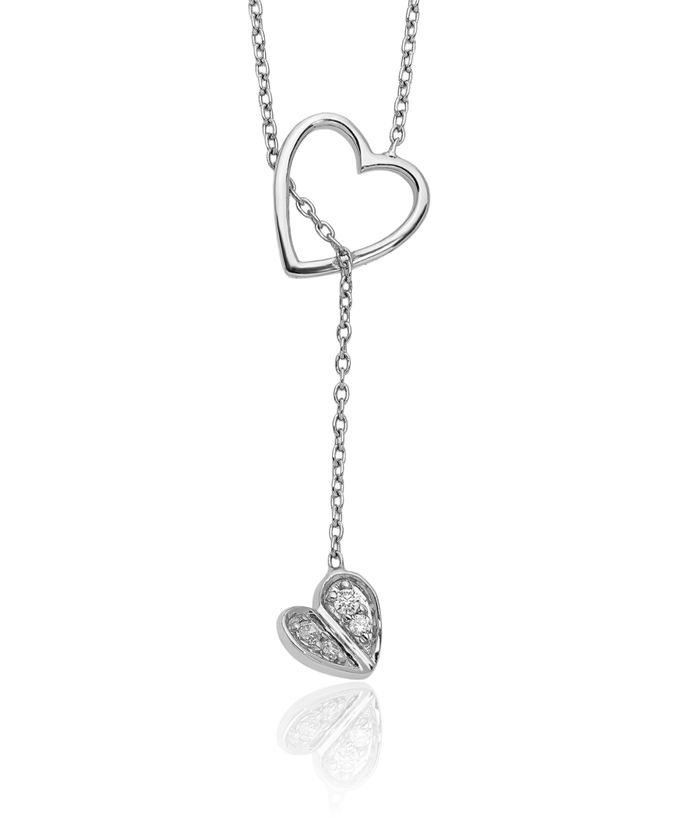 14K Solid White Gold Diamond Heart Dangling Necklace Chain