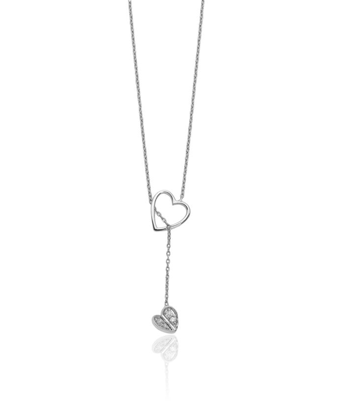 14K Solid White Gold Diamond Heart Dangling Necklace Chain