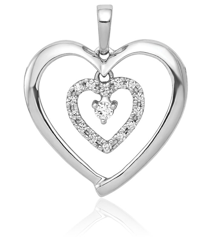 14K Solid White Gold Diamond Heart Dangling Necklace Chain Pendant Charm