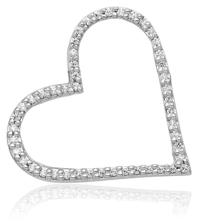 14K Solid White Gold Diamond Heart Floating Chain Slide Pendant Necklace Charm