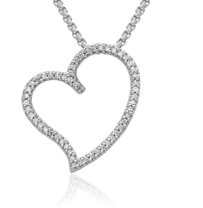 14K Solid White Gold Diamond Heart Floating Chain Slide Pendant Necklace Charm