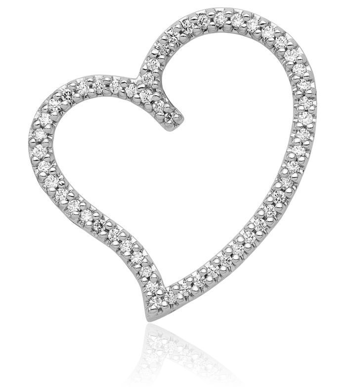 14K Solid White Gold Diamond Heart Floating Chain Slide Pendant Necklace Charm