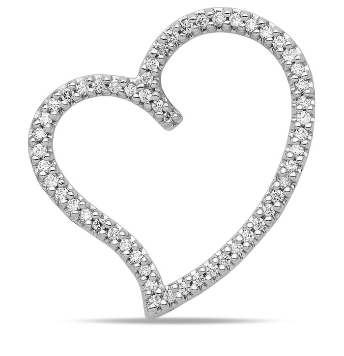 14K Solid White Gold Diamond Heart Floating Chain Slide Pendant Necklace Charm