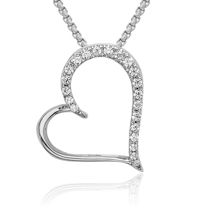 14K Solid White Gold Diamond Heart Floating Chain Slide Pendant Necklace Charm