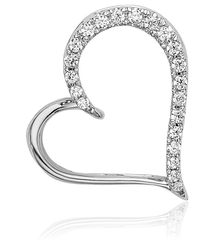 14K Solid White Gold Diamond Heart Floating Chain Slide Pendant Necklace Charm