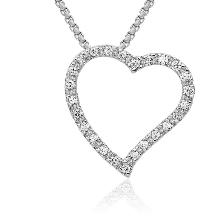 14K Solid White Gold Diamond Heart Floating Chain Slide Pendant Necklace Charm