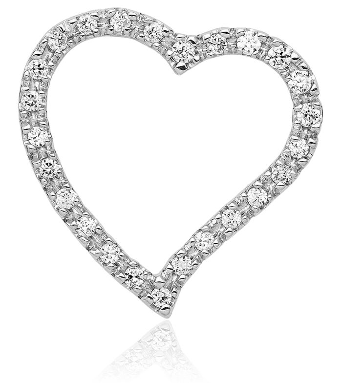 14K Solid White Gold Diamond Heart Floating Chain Slide Pendant Necklace Charm