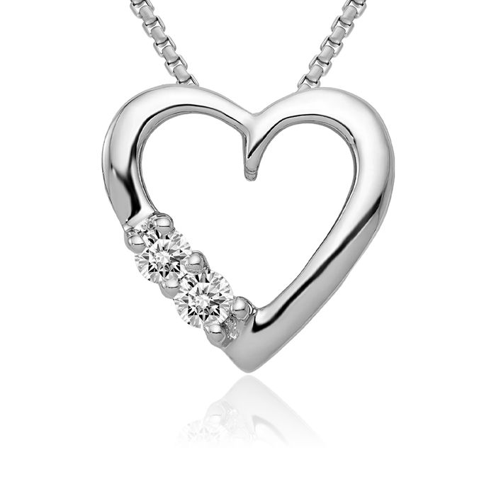 14K Solid White Gold Diamond Heart Floating Chain Slide Pendant Necklace Charm