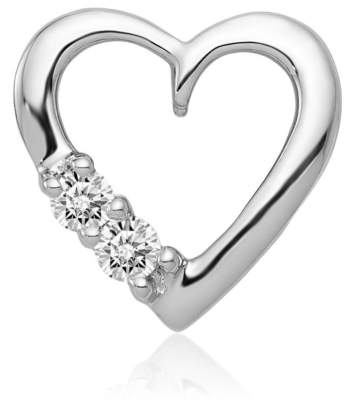 14K Solid White Gold Diamond Heart Floating Chain Slide Pendant Necklace Charm