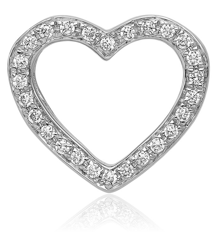 14K Solid White Gold Diamond Heart Floating Chain Slide Pendant Necklace Charm