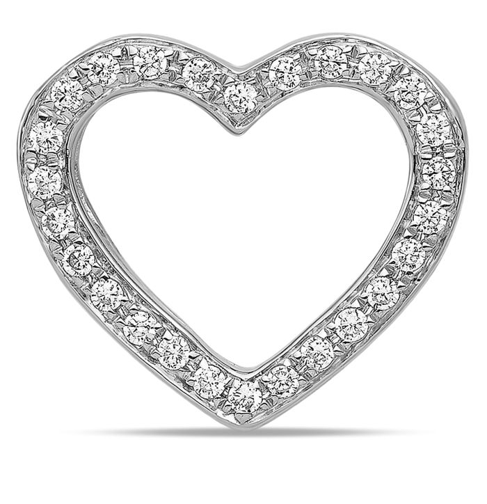 14K Solid White Gold Diamond Heart Floating Chain Slide Pendant Necklace Charm