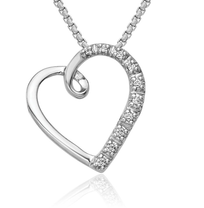 14K Solid White Gold Diamond Heart Floating Chain Slide Pendant Necklace Charm