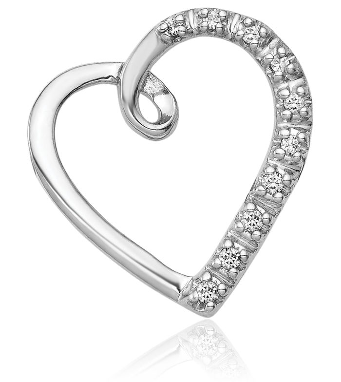 14K Solid White Gold Diamond Heart Floating Chain Slide Pendant Necklace Charm