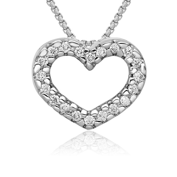 14K Solid White Gold Diamond Heart Floating Chain Slide Pendant Necklace Charm