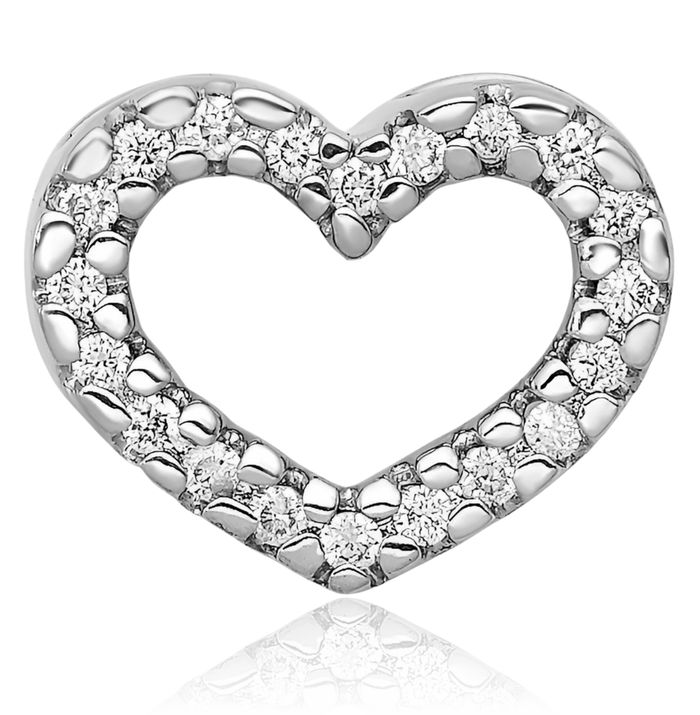 14K Solid White Gold Diamond Heart Floating Chain Slide Pendant Necklace Charm