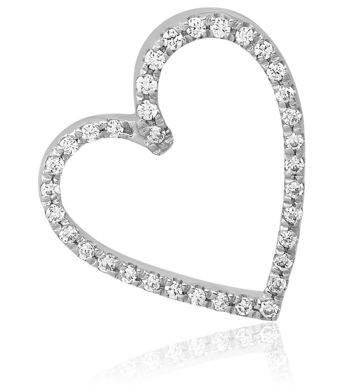 14K Solid White Gold Diamond Vintage Heart Floating Chain Slide Pendant Necklace Charm